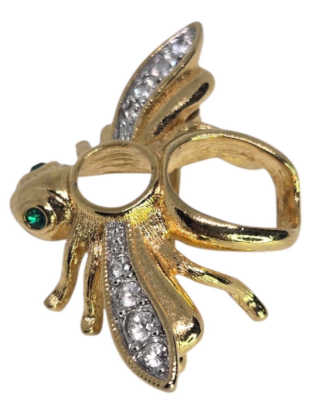 Joan Rivers Gold Tone Bee Brooch with Clear and Green Crystals